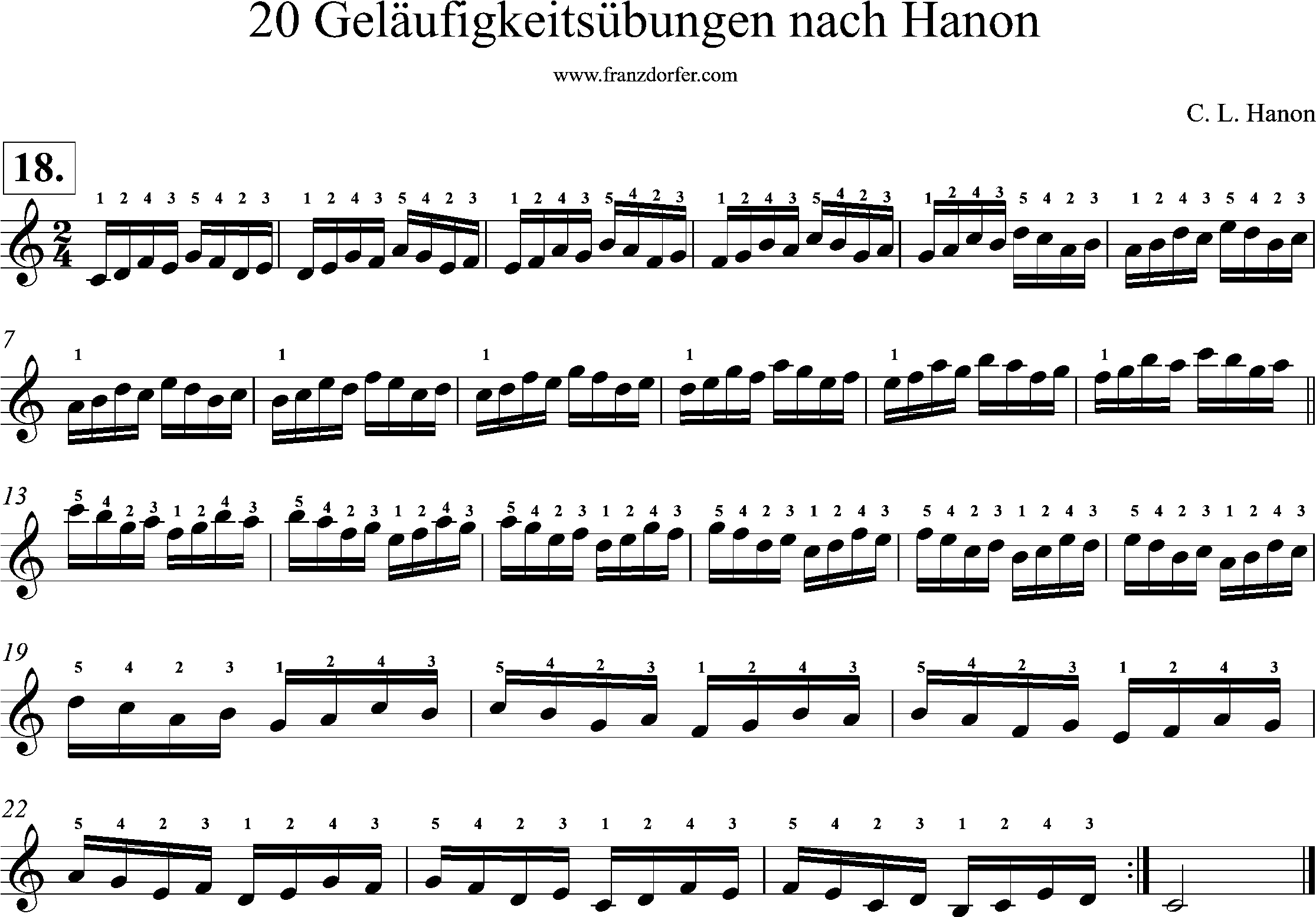 Akkordeonnoten, Hanon geläufigkeitsübungen, Nr-18